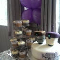 Gluten free wedding cake with gluten free chocolate cupcakes and lavender cupcakes